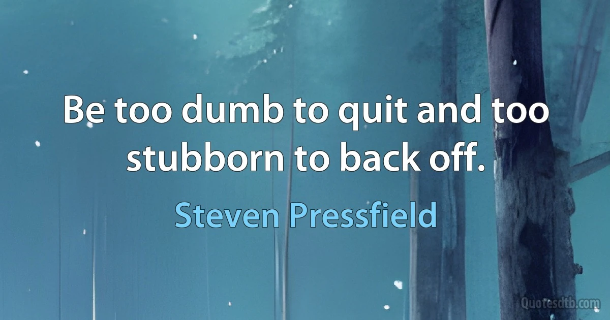 Be too dumb to quit and too stubborn to back off. (Steven Pressfield)