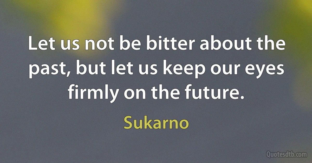 Let us not be bitter about the past, but let us keep our eyes firmly on the future. (Sukarno)