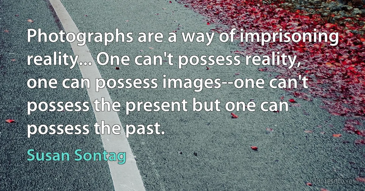 Photographs are a way of imprisoning reality... One can't possess reality, one can possess images--one can't possess the present but one can possess the past. (Susan Sontag)