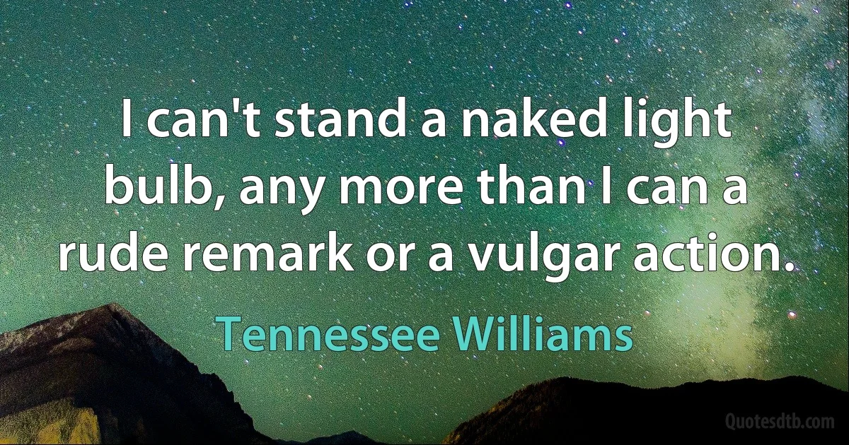 I can't stand a naked light bulb, any more than I can a rude remark or a vulgar action. (Tennessee Williams)