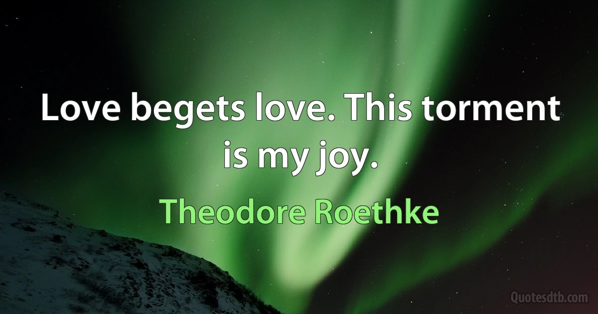 Love begets love. This torment is my joy. (Theodore Roethke)