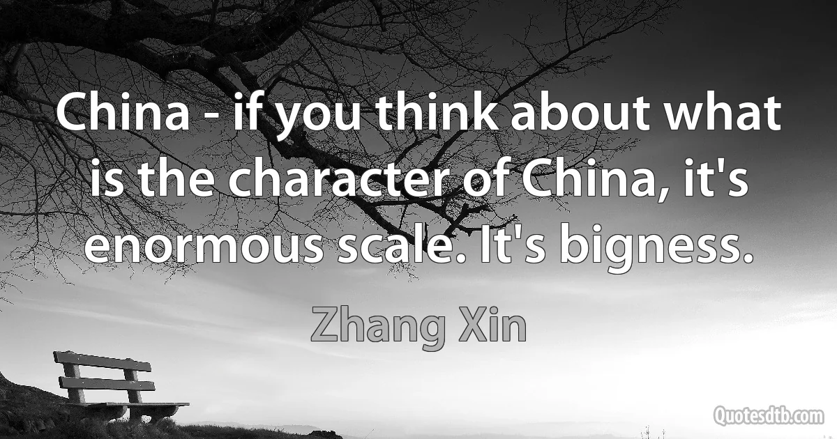 China - if you think about what is the character of China, it's enormous scale. It's bigness. (Zhang Xin)