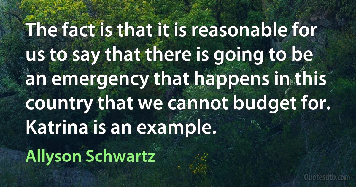 The fact is that it is reasonable for us to say that there is going to be an emergency that happens in this country that we cannot budget for. Katrina is an example. (Allyson Schwartz)