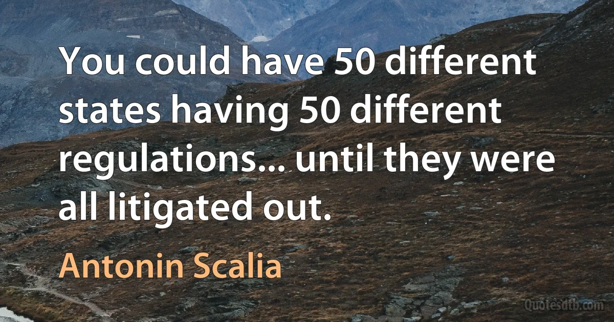 You could have 50 different states having 50 different regulations... until they were all litigated out. (Antonin Scalia)