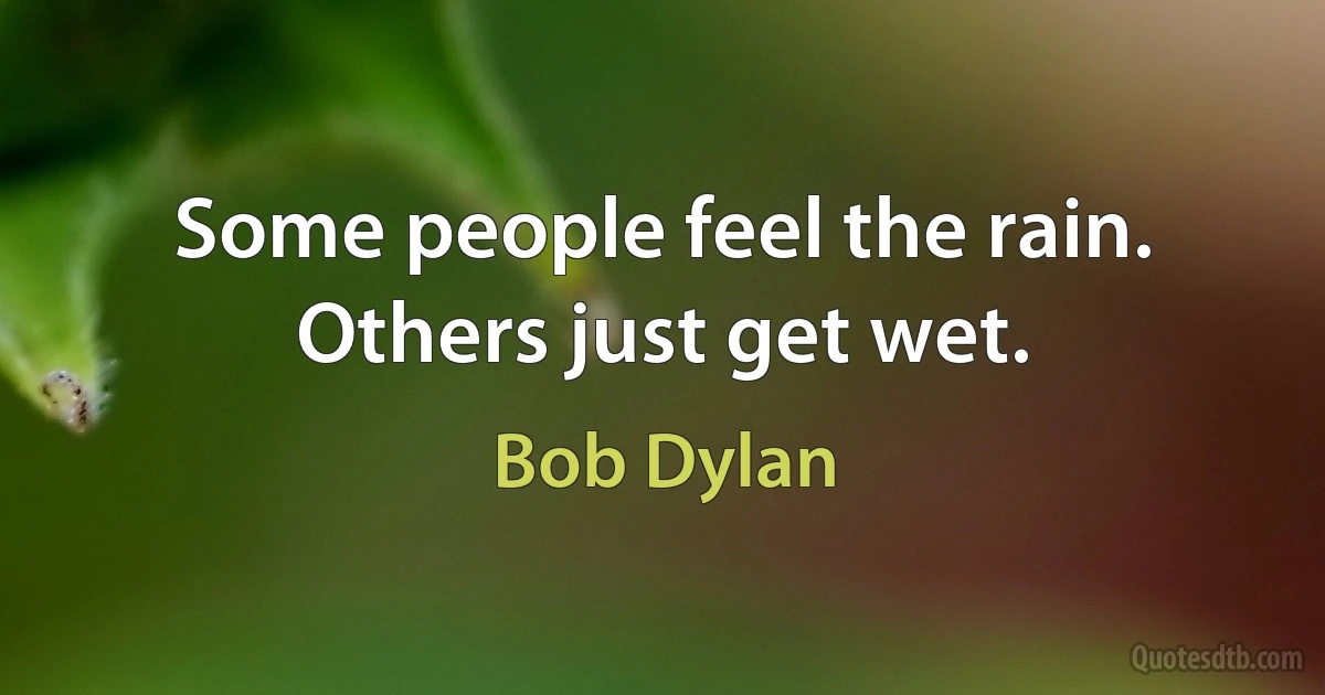 Some people feel the rain. Others just get wet. (Bob Dylan)