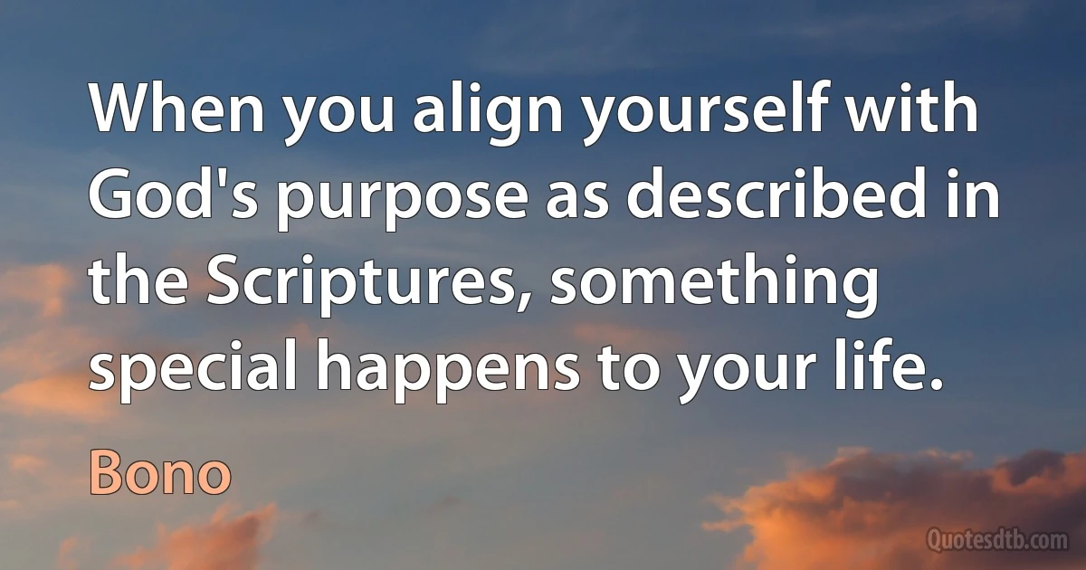 When you align yourself with God's purpose as described in the Scriptures, something special happens to your life. (Bono)