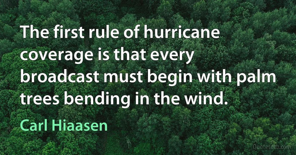 The first rule of hurricane coverage is that every broadcast must begin with palm trees bending in the wind. (Carl Hiaasen)