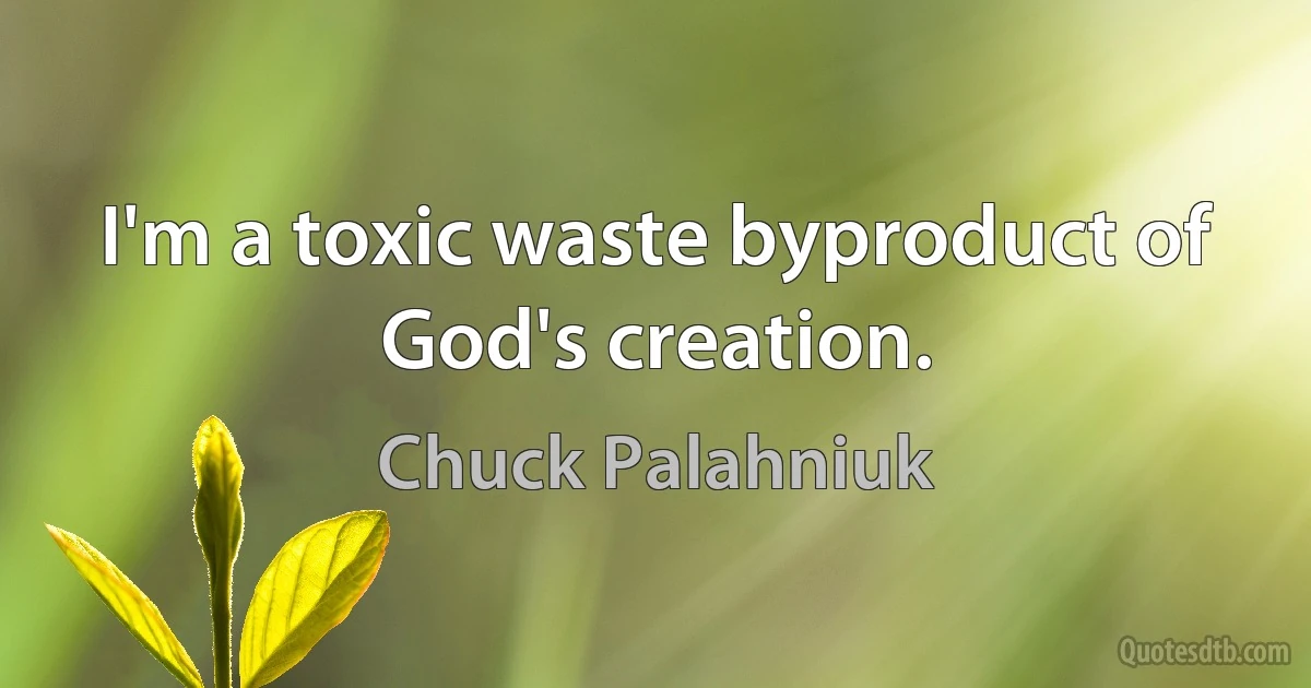 I'm a toxic waste byproduct of God's creation. (Chuck Palahniuk)