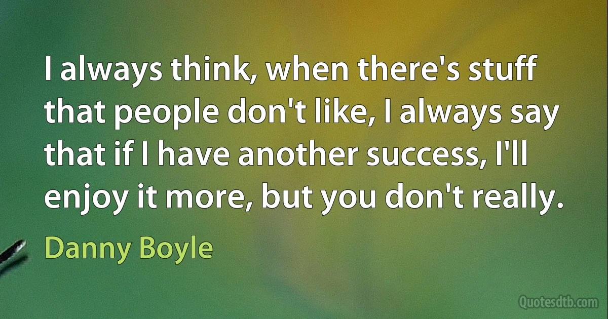 I always think, when there's stuff that people don't like, I always say that if I have another success, I'll enjoy it more, but you don't really. (Danny Boyle)