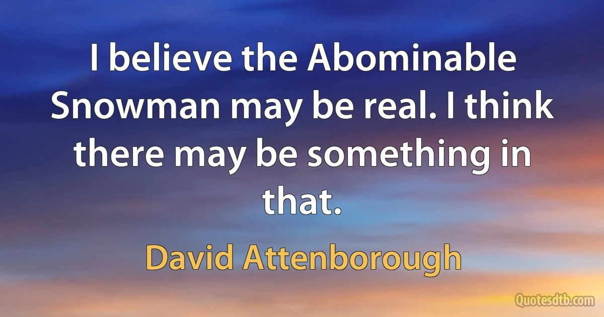 I believe the Abominable Snowman may be real. I think there may be something in that. (David Attenborough)