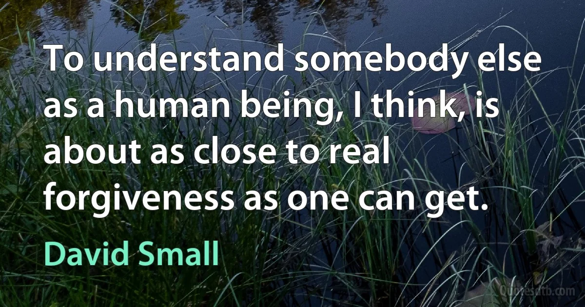 To understand somebody else as a human being, I think, is about as close to real forgiveness as one can get. (David Small)