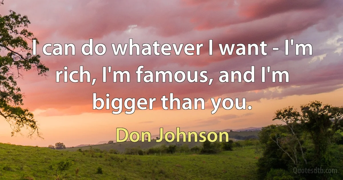 I can do whatever I want - I'm rich, I'm famous, and I'm bigger than you. (Don Johnson)