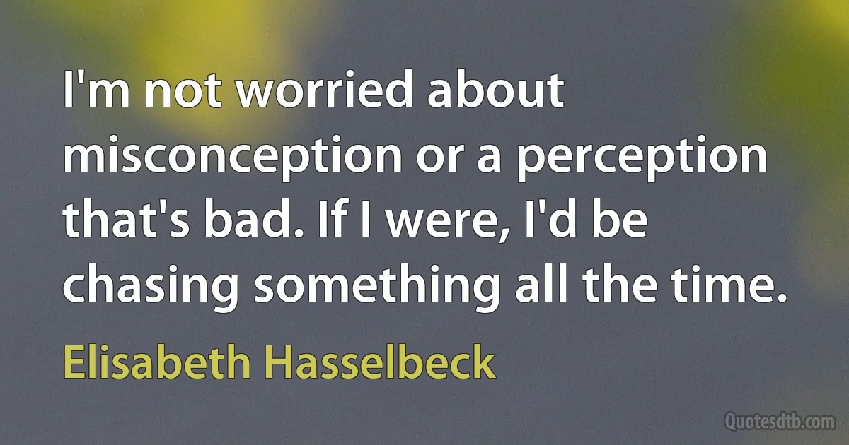 I'm not worried about misconception or a perception that's bad. If I were, I'd be chasing something all the time. (Elisabeth Hasselbeck)