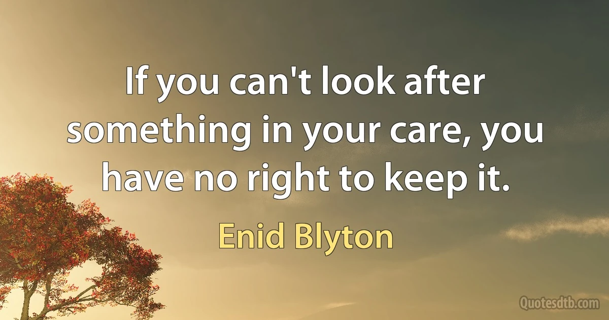 If you can't look after something in your care, you have no right to keep it. (Enid Blyton)