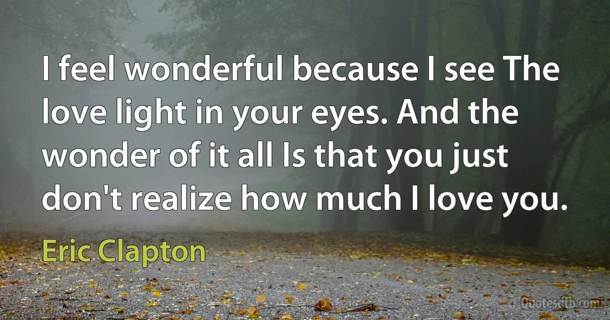 I feel wonderful because I see The love light in your eyes. And the wonder of it all Is that you just don't realize how much I love you. (Eric Clapton)