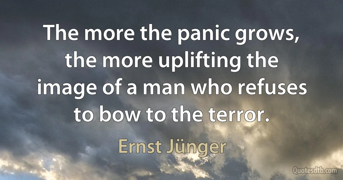 The more the panic grows, the more uplifting the image of a man who refuses to bow to the terror. (Ernst Jünger)