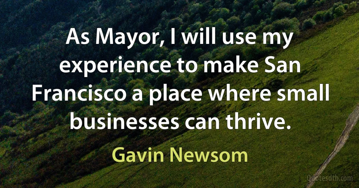 As Mayor, I will use my experience to make San Francisco a place where small businesses can thrive. (Gavin Newsom)