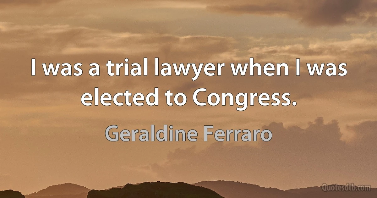 I was a trial lawyer when I was elected to Congress. (Geraldine Ferraro)