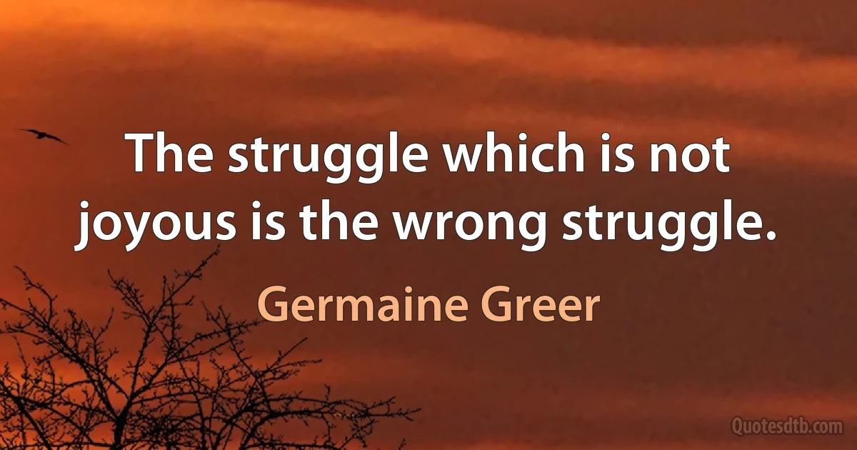 The struggle which is not joyous is the wrong struggle. (Germaine Greer)