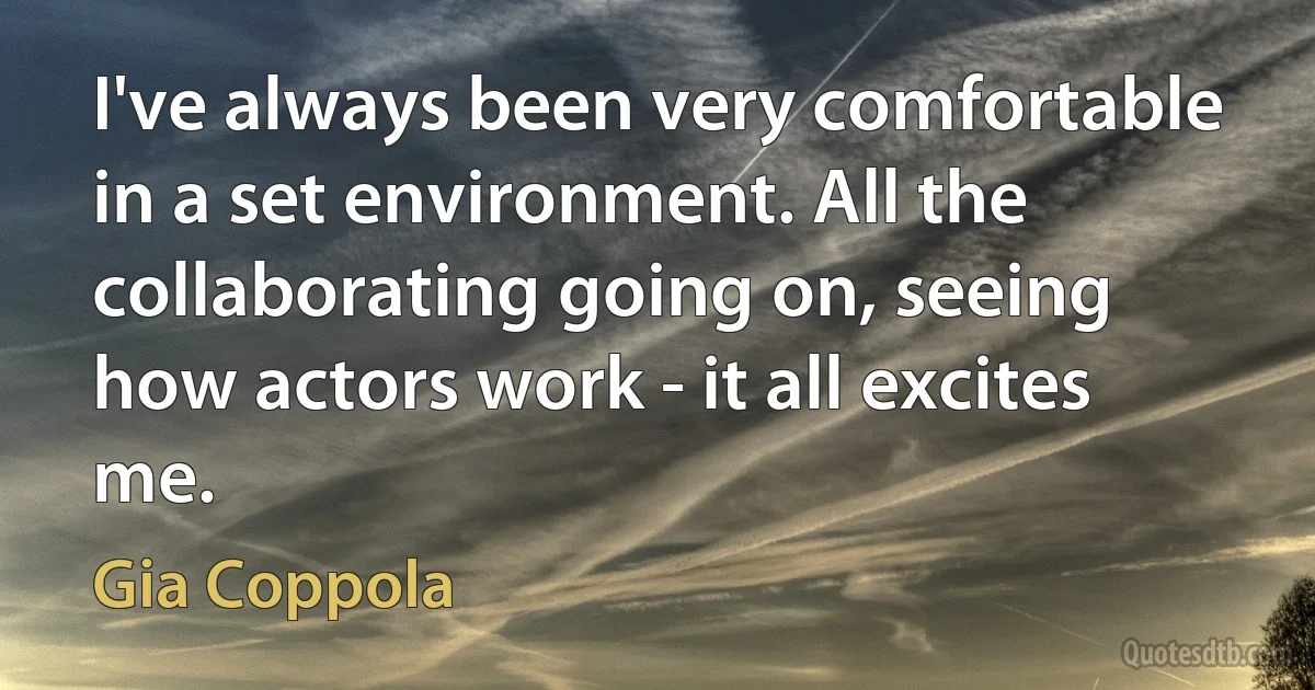 I've always been very comfortable in a set environment. All the collaborating going on, seeing how actors work - it all excites me. (Gia Coppola)