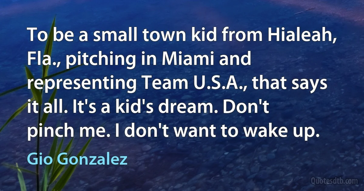 To be a small town kid from Hialeah, Fla., pitching in Miami and representing Team U.S.A., that says it all. It's a kid's dream. Don't pinch me. I don't want to wake up. (Gio Gonzalez)