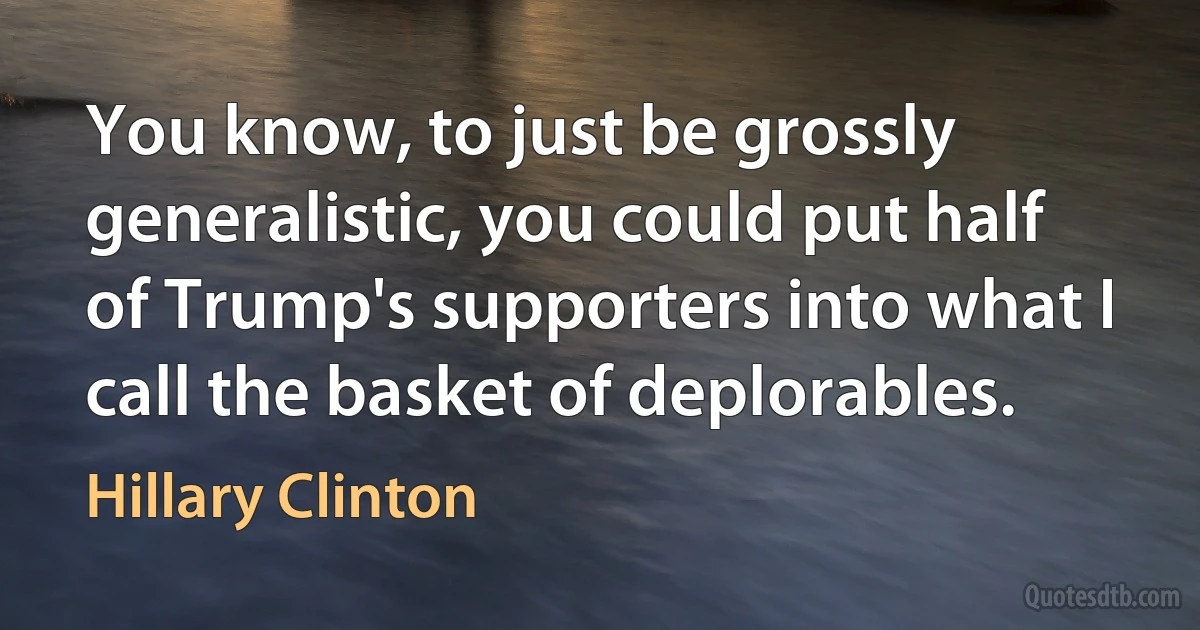 You know, to just be grossly generalistic, you could put half of Trump's supporters into what I call the basket of deplorables. (Hillary Clinton)