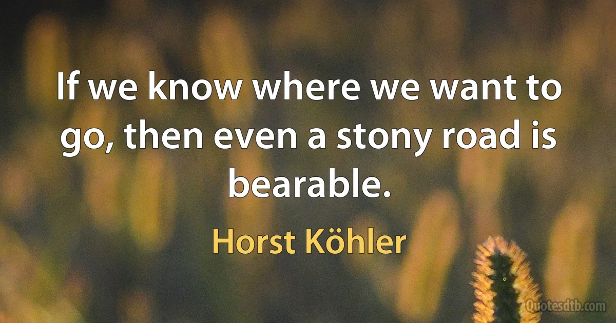 If we know where we want to go, then even a stony road is bearable. (Horst Köhler)