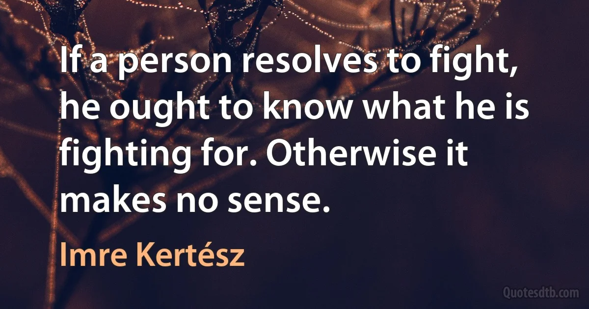 If a person resolves to fight, he ought to know what he is fighting for. Otherwise it makes no sense. (Imre Kertész)