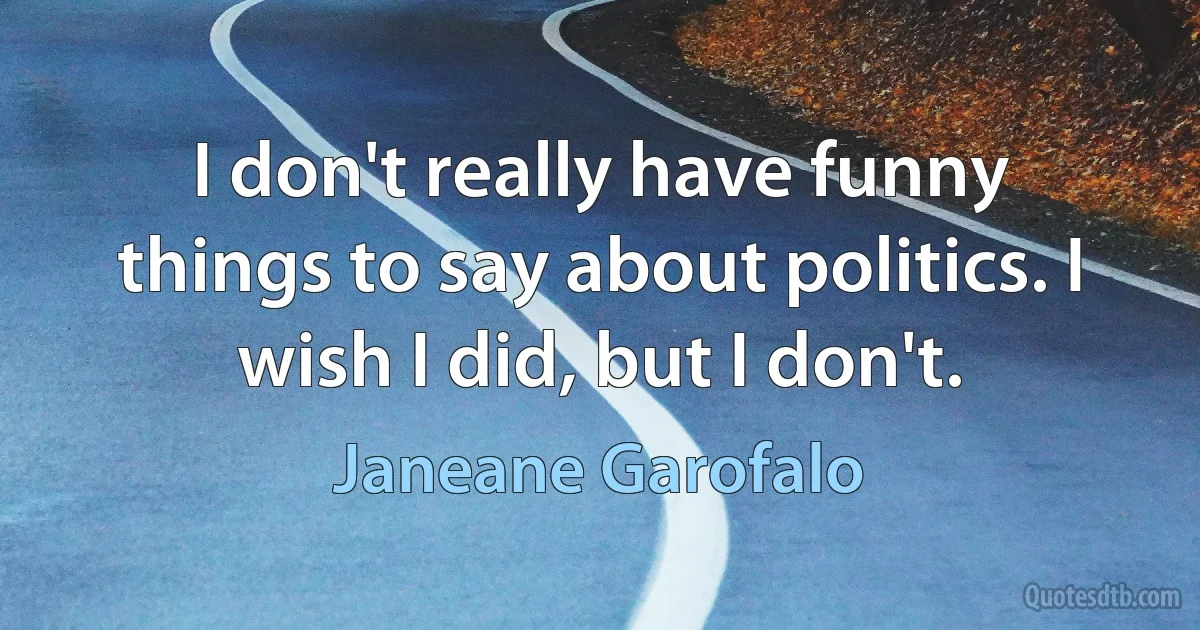 I don't really have funny things to say about politics. I wish I did, but I don't. (Janeane Garofalo)