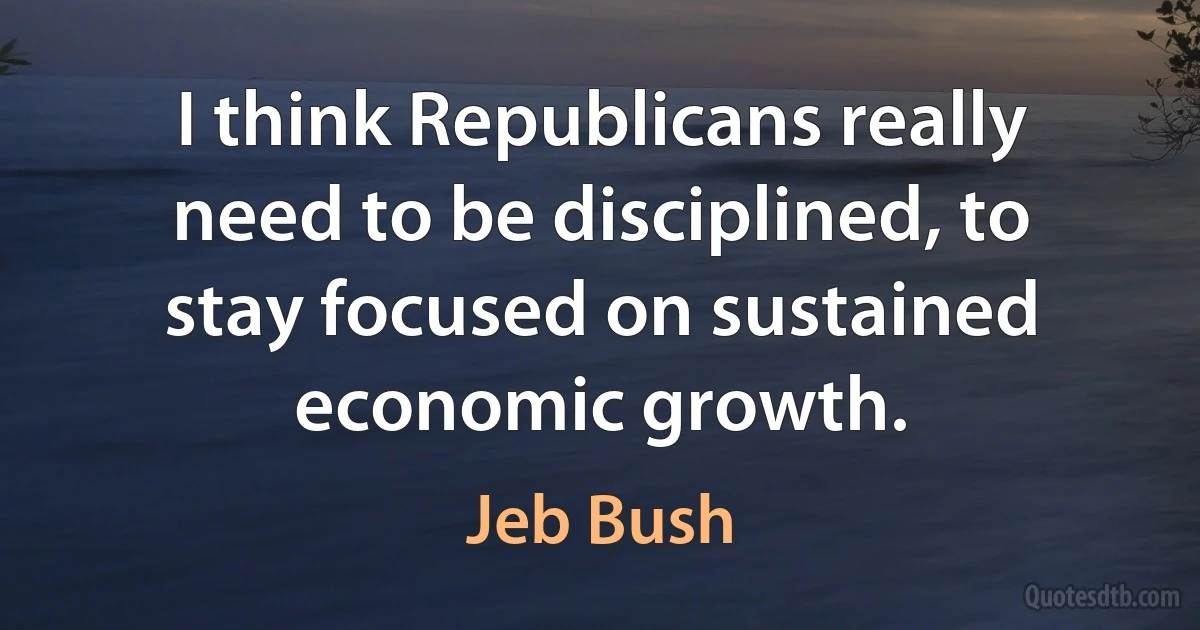 I think Republicans really need to be disciplined, to stay focused on sustained economic growth. (Jeb Bush)