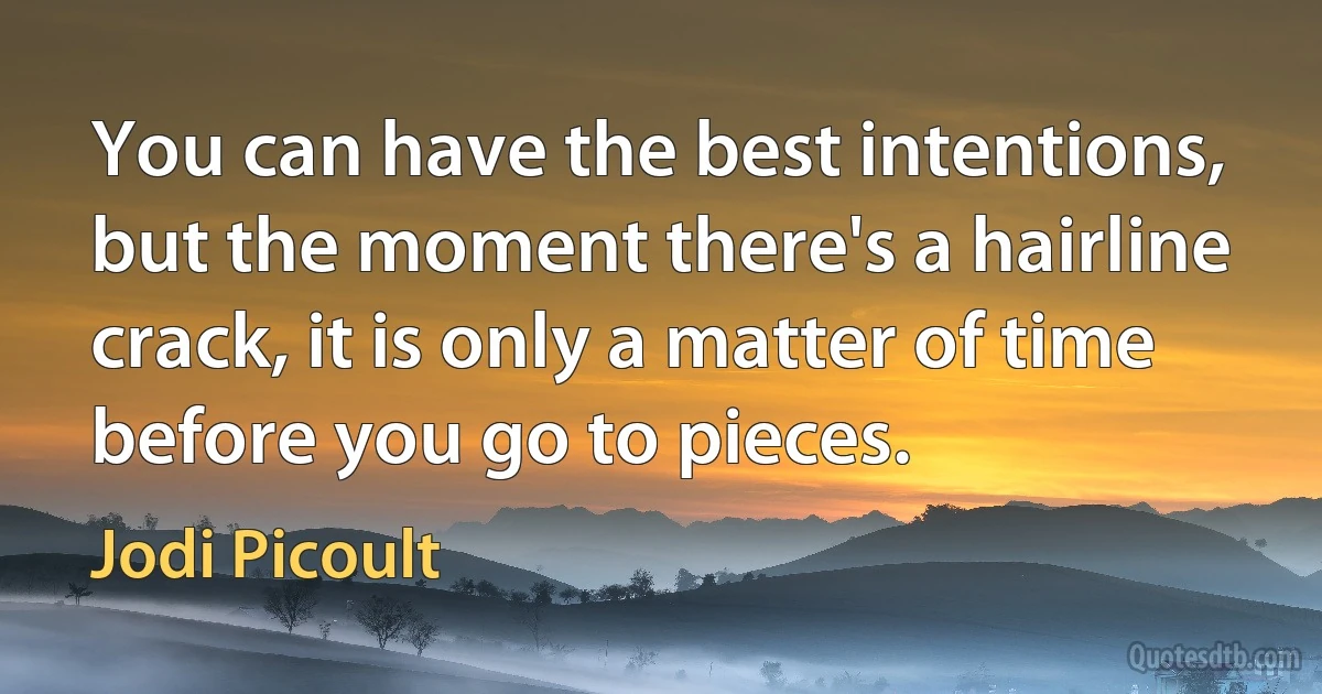 You can have the best intentions, but the moment there's a hairline crack, it is only a matter of time before you go to pieces. (Jodi Picoult)