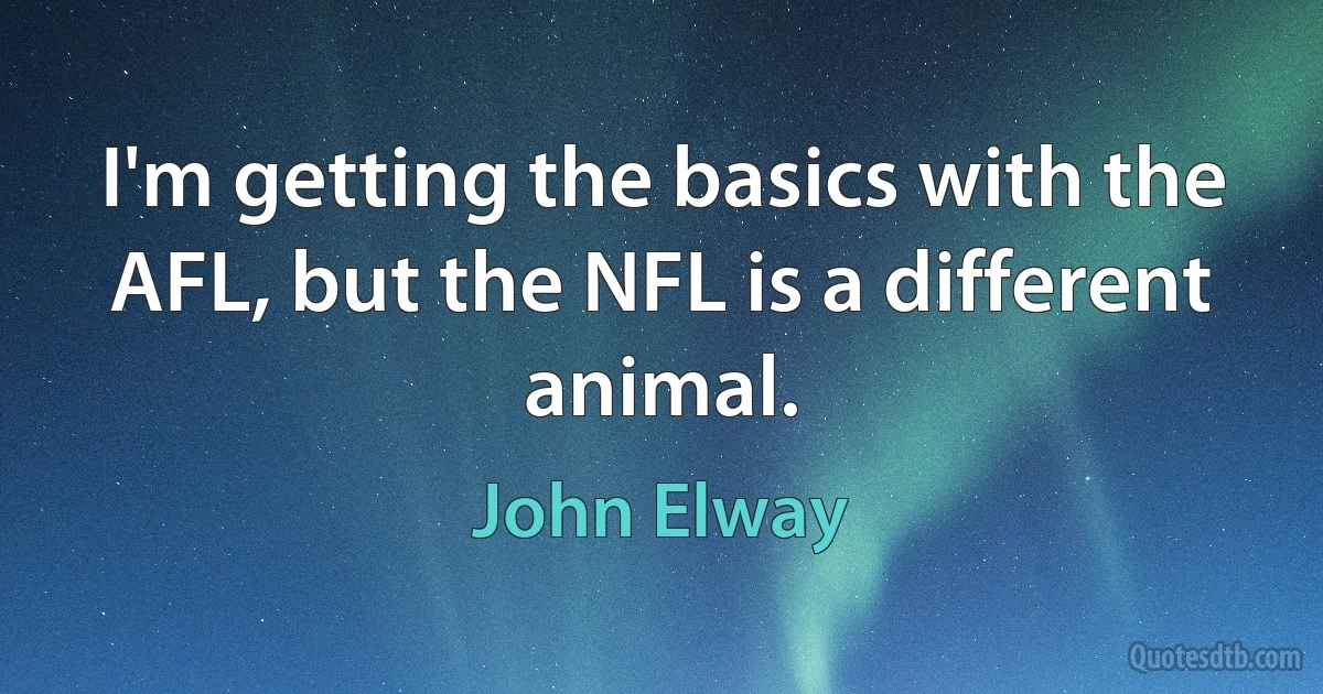 I'm getting the basics with the AFL, but the NFL is a different animal. (John Elway)