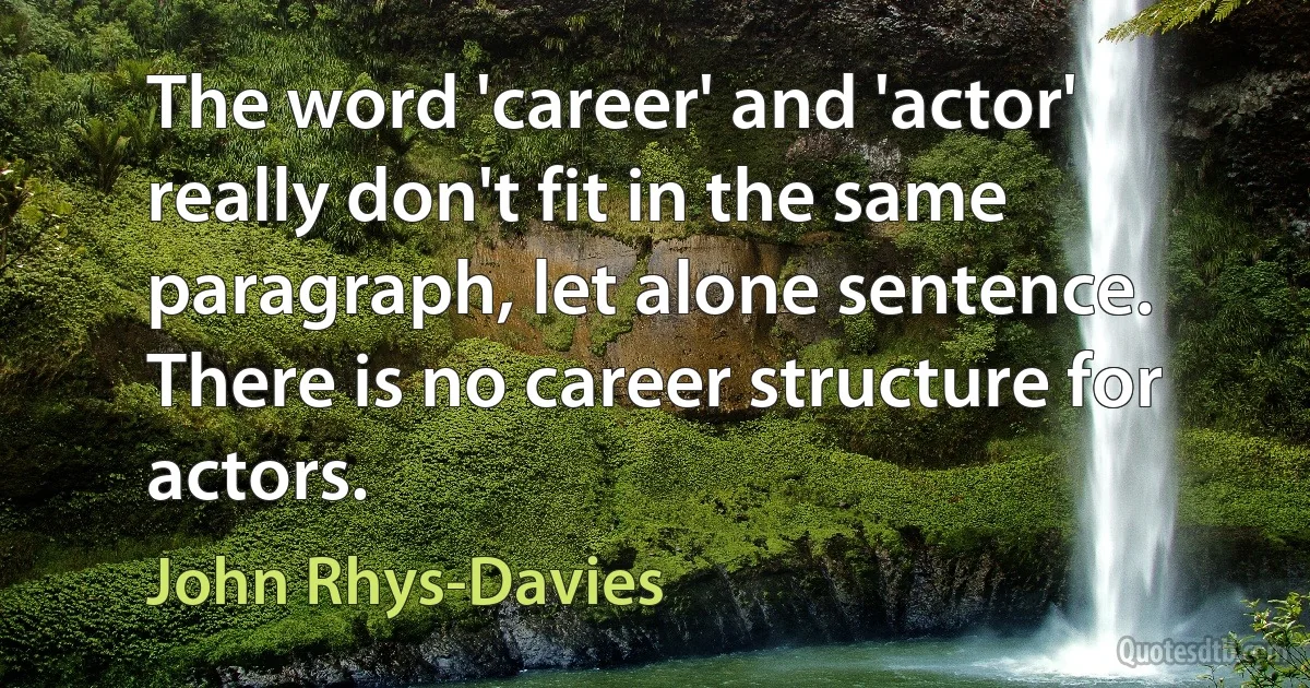 The word 'career' and 'actor' really don't fit in the same paragraph, let alone sentence. There is no career structure for actors. (John Rhys-Davies)