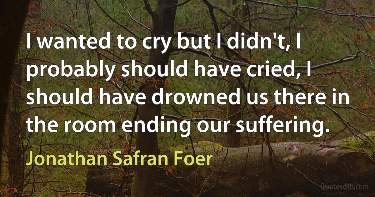 I wanted to cry but I didn't, I probably should have cried, I should have drowned us there in the room ending our suffering. (Jonathan Safran Foer)