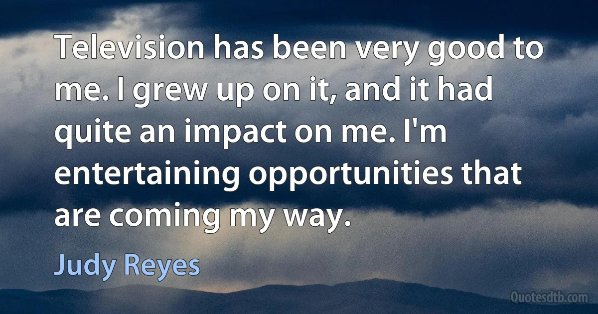 Television has been very good to me. I grew up on it, and it had quite an impact on me. I'm entertaining opportunities that are coming my way. (Judy Reyes)