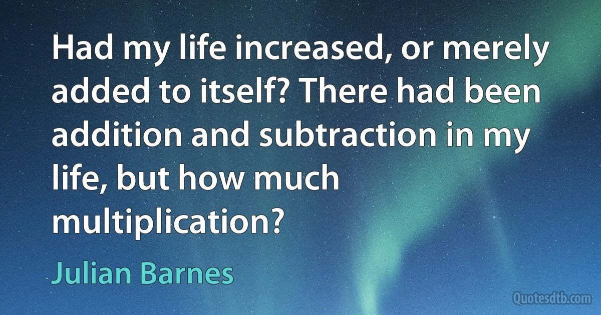 Had my life increased, or merely added to itself? There had been addition and subtraction in my life, but how much multiplication? (Julian Barnes)