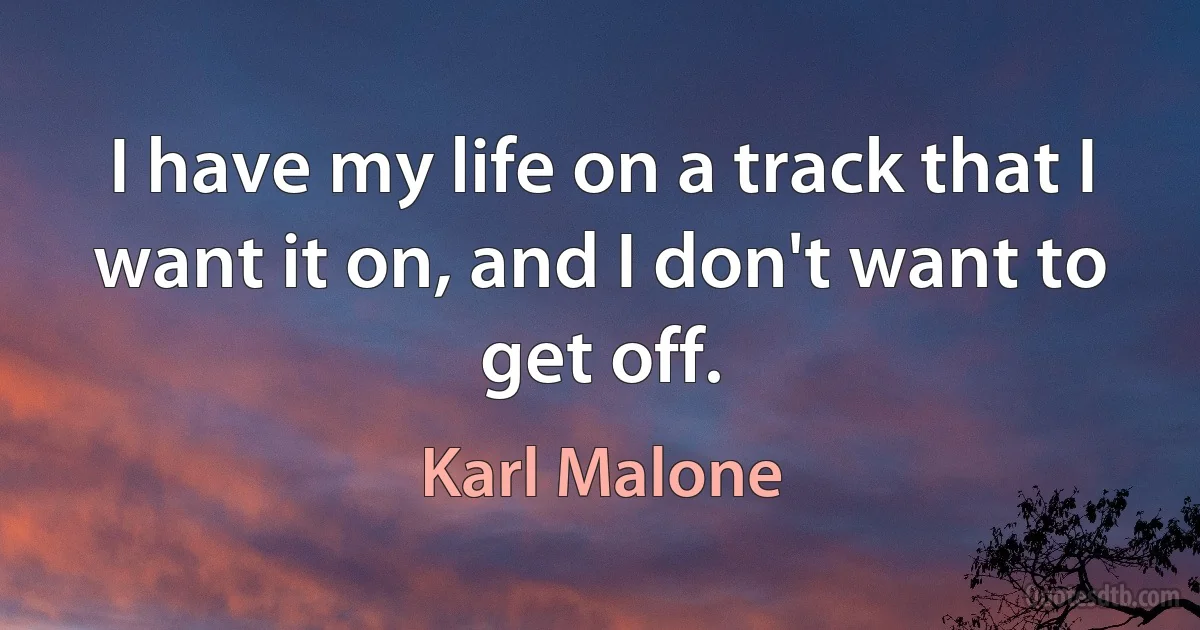 I have my life on a track that I want it on, and I don't want to get off. (Karl Malone)