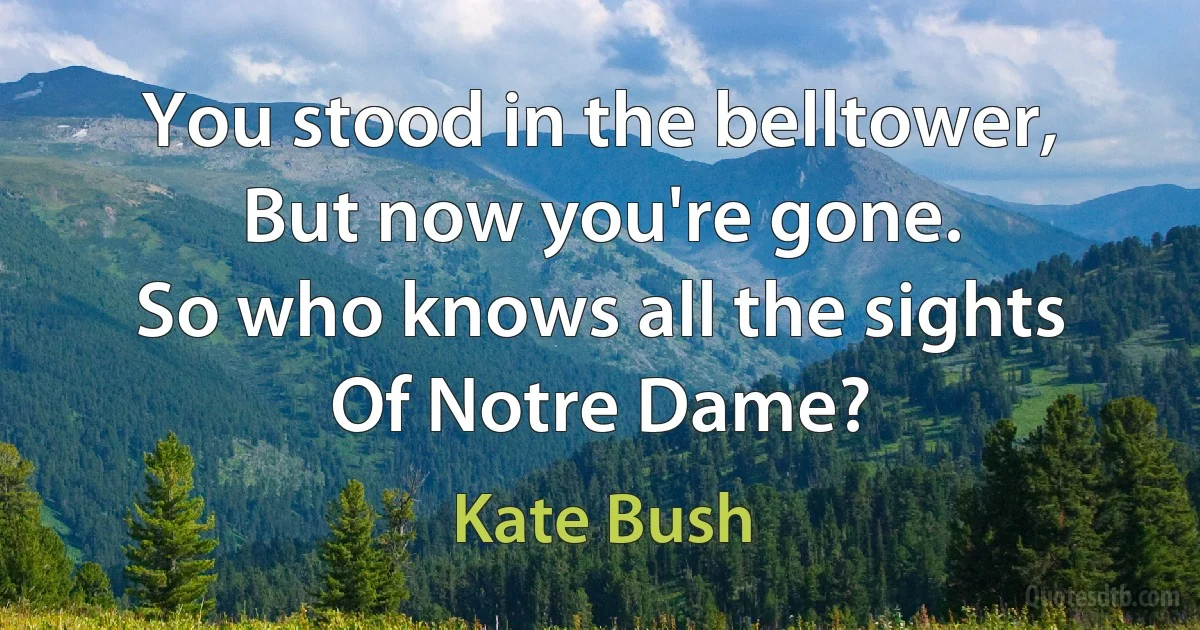 You stood in the belltower,
But now you're gone.
So who knows all the sights
Of Notre Dame? (Kate Bush)