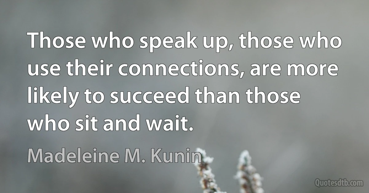 Those who speak up, those who use their connections, are more likely to succeed than those who sit and wait. (Madeleine M. Kunin)