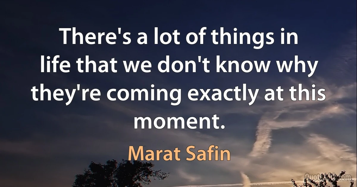 There's a lot of things in life that we don't know why they're coming exactly at this moment. (Marat Safin)