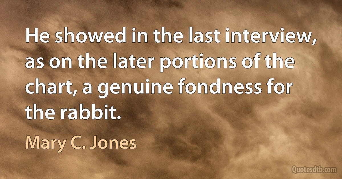 He showed in the last interview, as on the later portions of the chart, a genuine fondness for the rabbit. (Mary C. Jones)