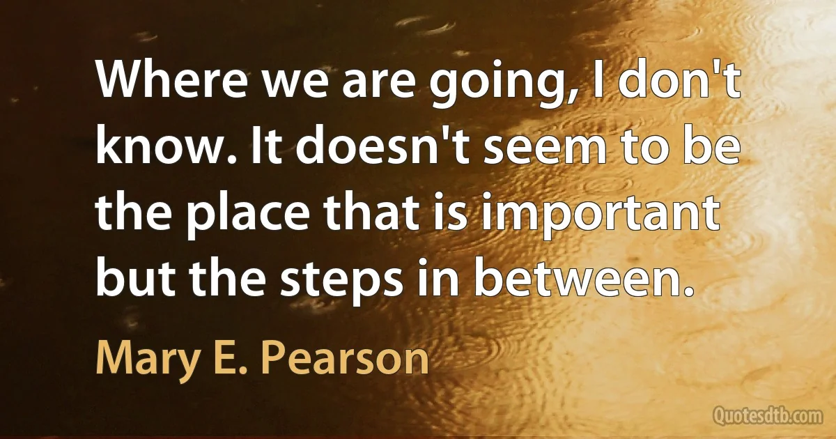 Where we are going, I don't know. It doesn't seem to be the place that is important but the steps in between. (Mary E. Pearson)