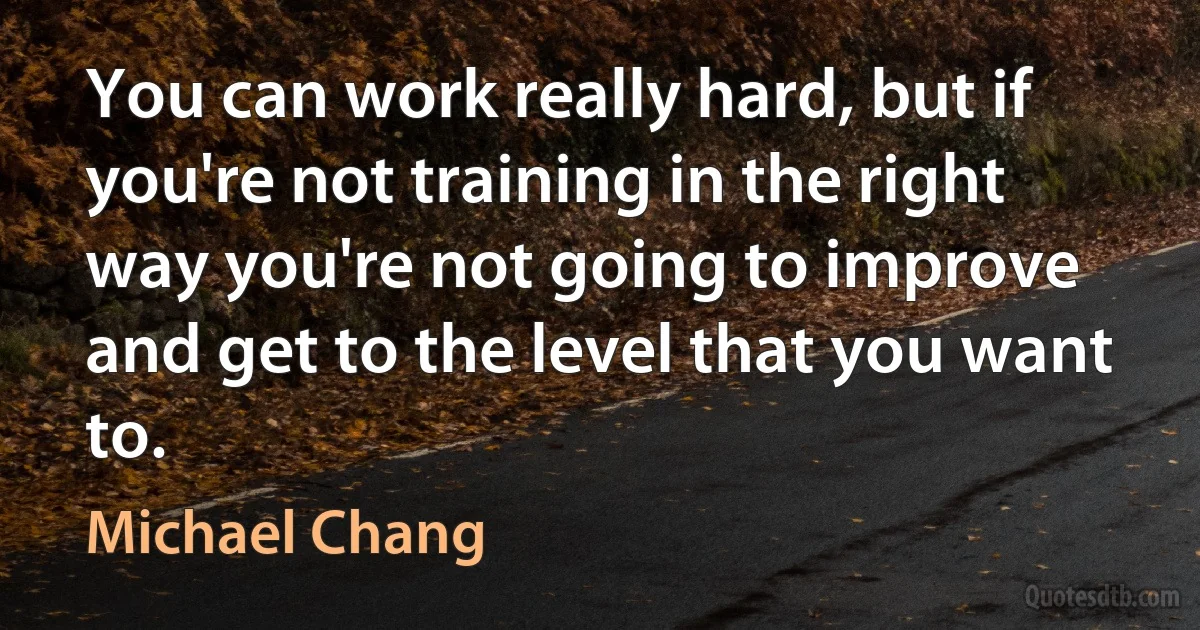 You can work really hard, but if you're not training in the right way you're not going to improve and get to the level that you want to. (Michael Chang)