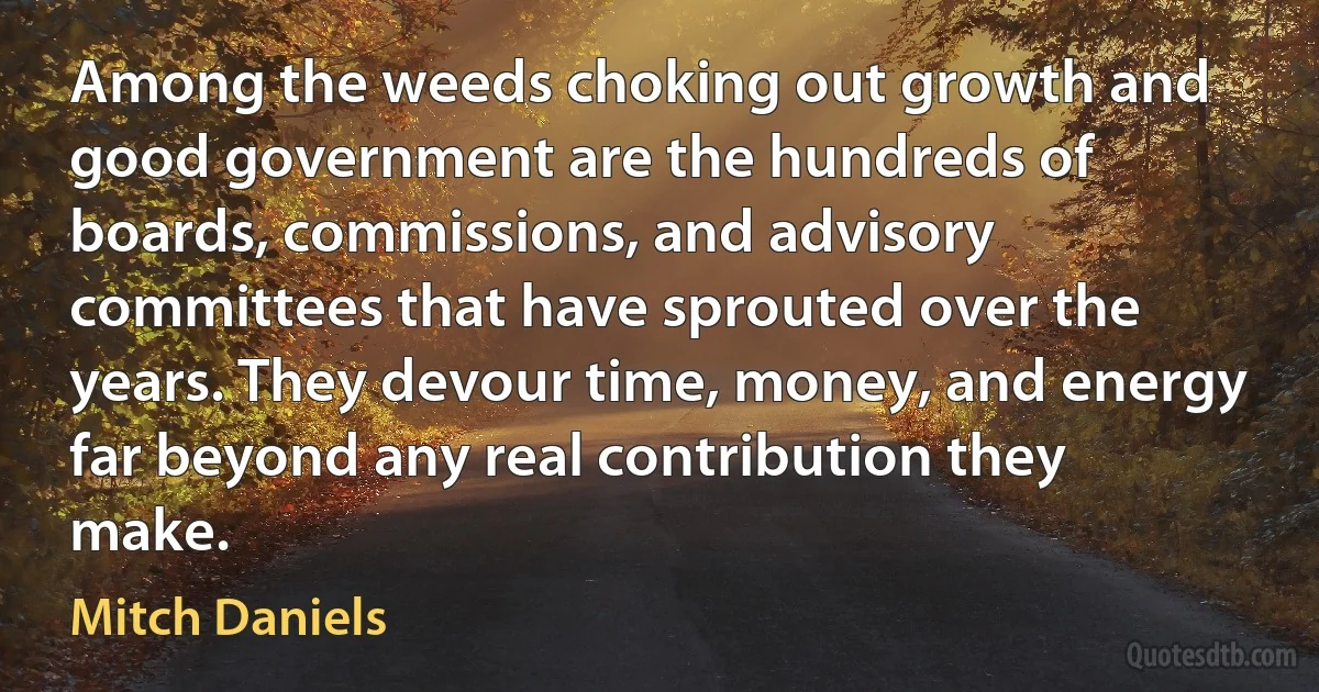 Among the weeds choking out growth and good government are the hundreds of boards, commissions, and advisory committees that have sprouted over the years. They devour time, money, and energy far beyond any real contribution they make. (Mitch Daniels)