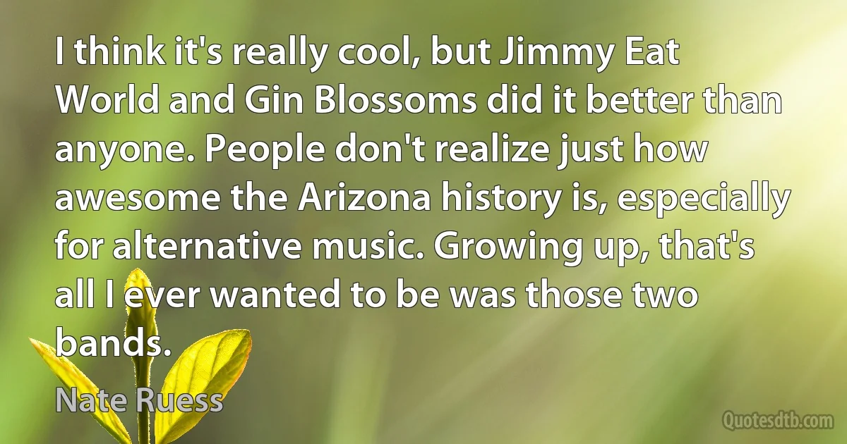 I think it's really cool, but Jimmy Eat World and Gin Blossoms did it better than anyone. People don't realize just how awesome the Arizona history is, especially for alternative music. Growing up, that's all I ever wanted to be was those two bands. (Nate Ruess)