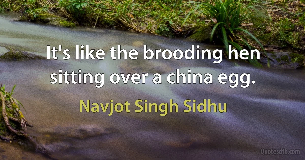 It's like the brooding hen sitting over a china egg. (Navjot Singh Sidhu)