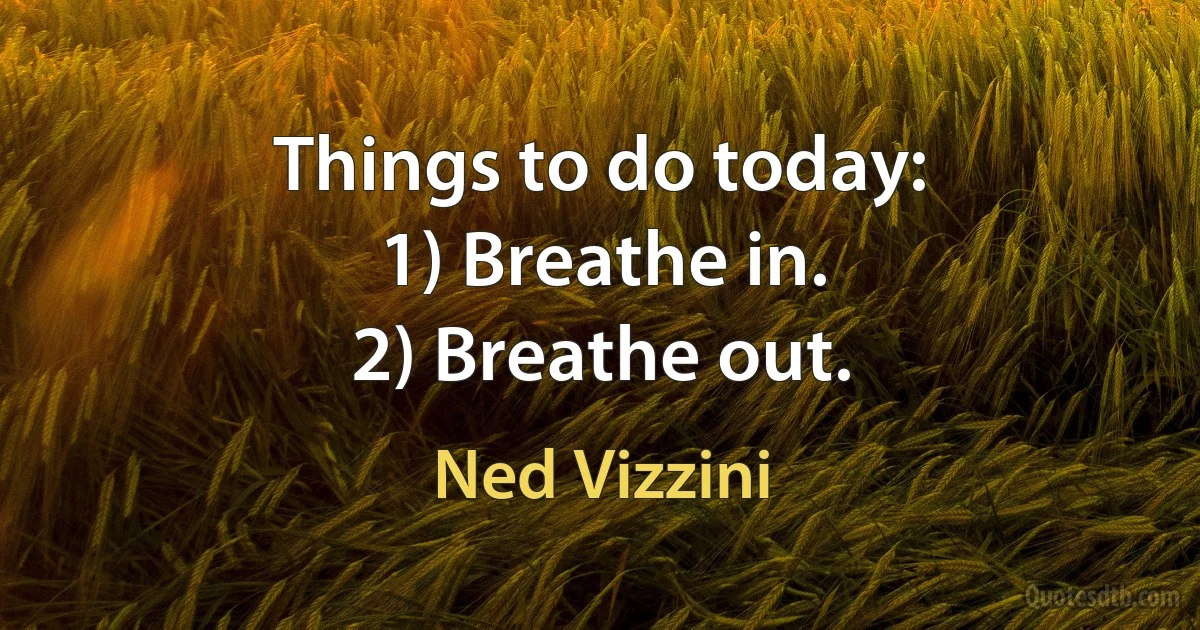 Things to do today:
1) Breathe in.
2) Breathe out. (Ned Vizzini)