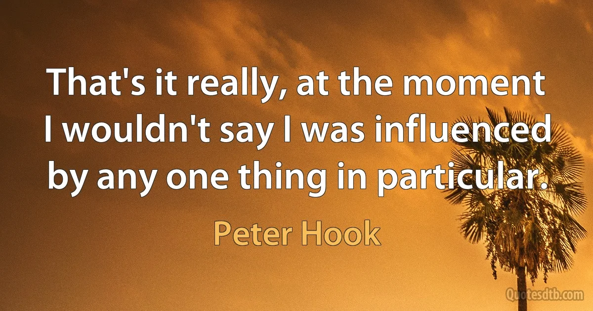 That's it really, at the moment I wouldn't say I was influenced by any one thing in particular. (Peter Hook)