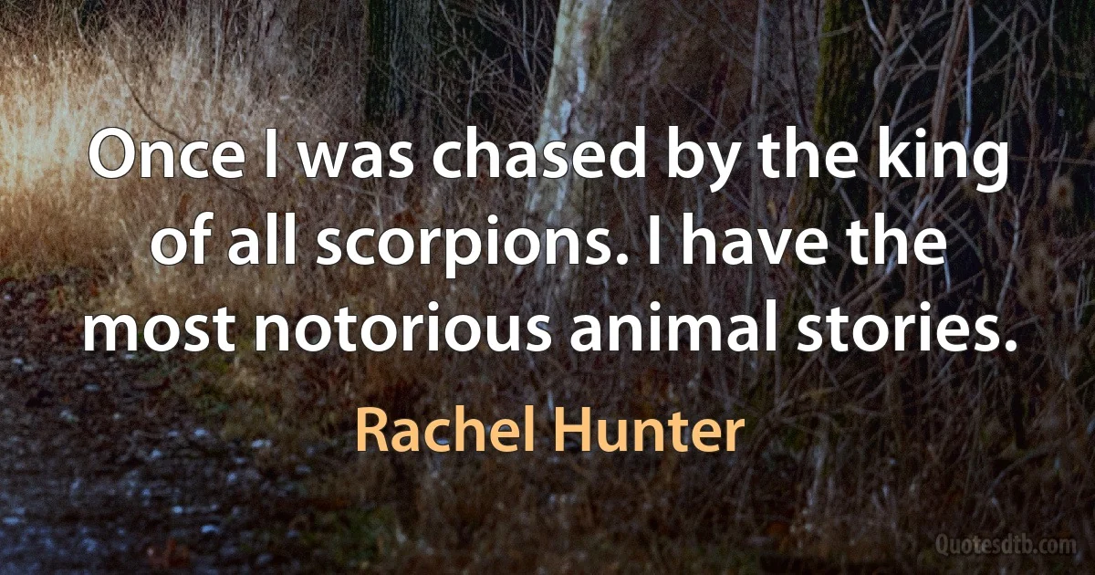 Once I was chased by the king of all scorpions. I have the most notorious animal stories. (Rachel Hunter)