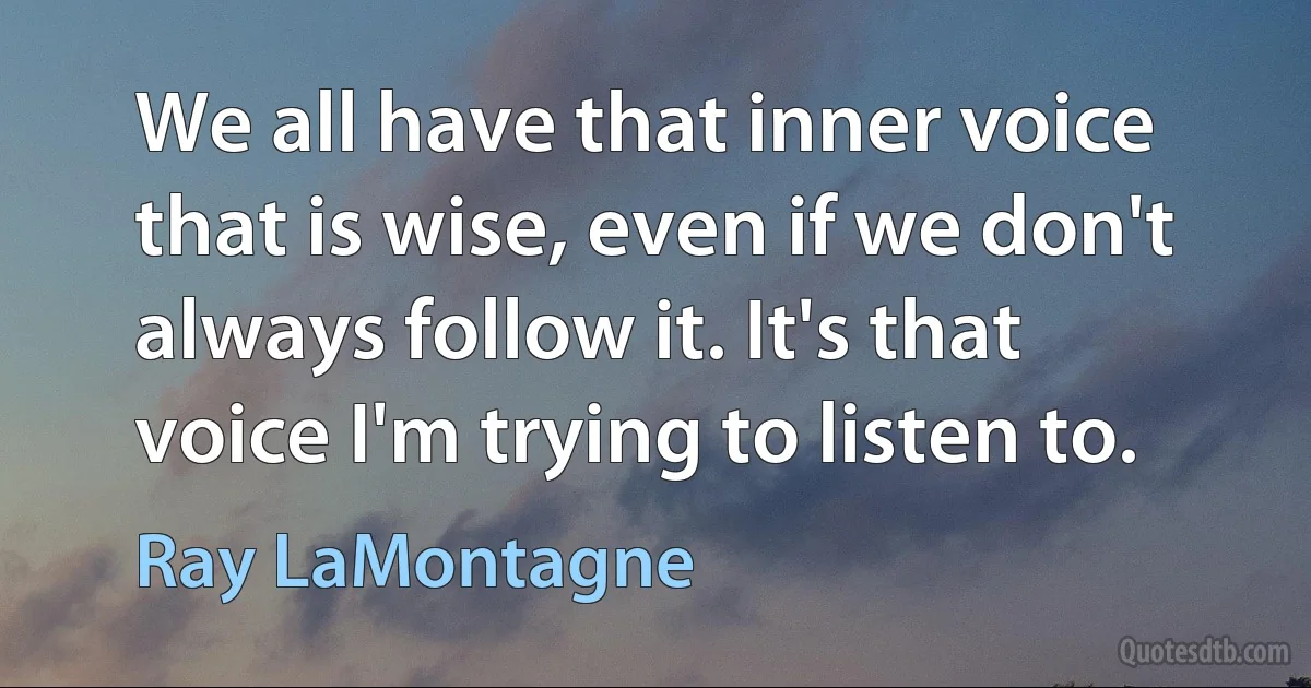 We all have that inner voice that is wise, even if we don't always follow it. It's that voice I'm trying to listen to. (Ray LaMontagne)